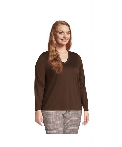 Women's Plus Size Relaxed Supima Cotton Long Sleeve V-Neck T-Shirt Chicory blue $22.48 Tops