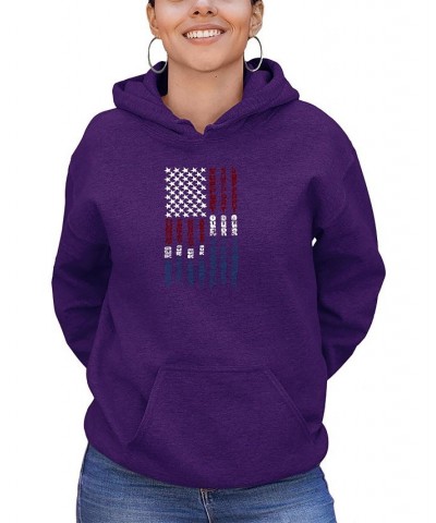 Women's Support Our Troops Word Art Hooded Sweatshirt Purple $28.80 Tops