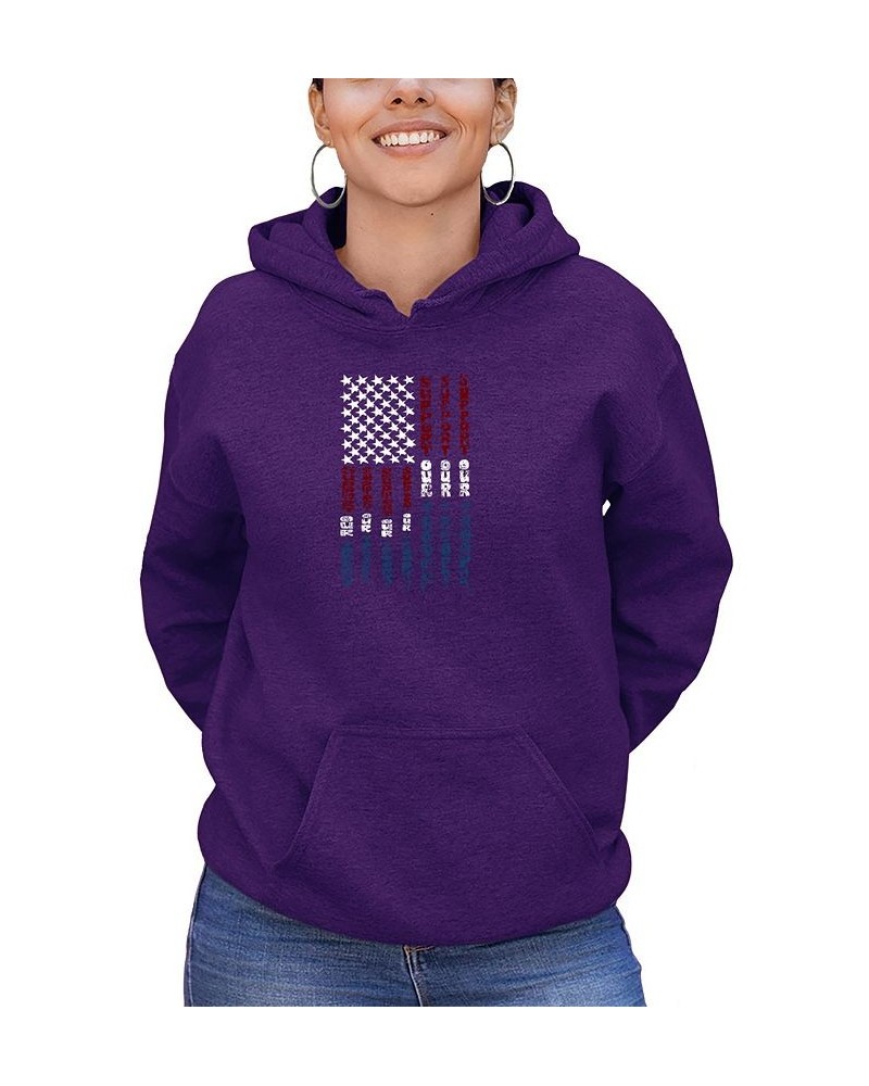 Women's Support Our Troops Word Art Hooded Sweatshirt Purple $28.80 Tops