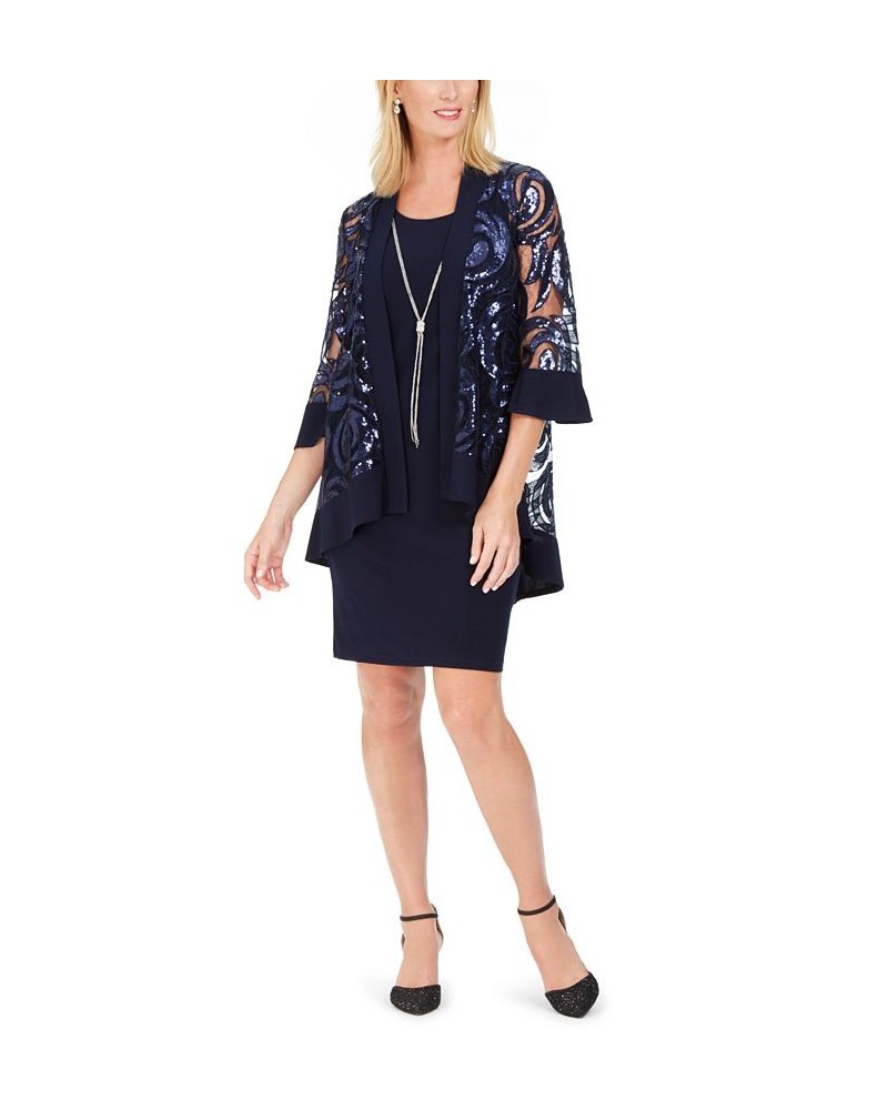 2-Pc. Printed Jacket & Necklace Dress Navy $53.55 Dresses