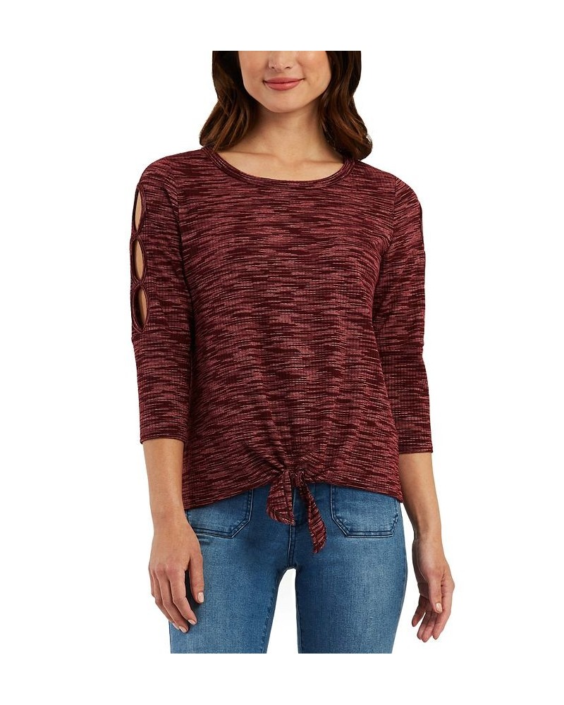 Juniors' Space-Dyed Tie-Hem Top Cranberry $9.08 Tops