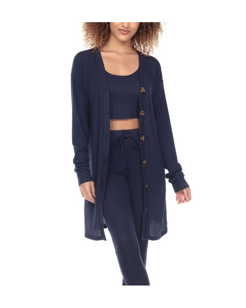 Women's Off Duty Rib Knit Lounge Cardigan Blue $26.88 Sleepwear