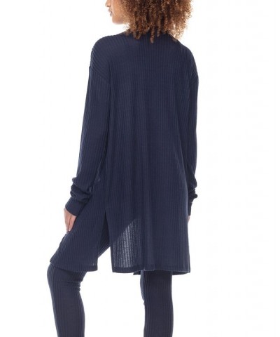 Women's Off Duty Rib Knit Lounge Cardigan Blue $26.88 Sleepwear