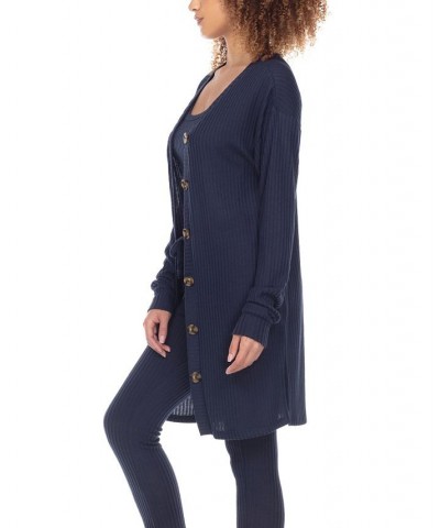 Women's Off Duty Rib Knit Lounge Cardigan Blue $26.88 Sleepwear