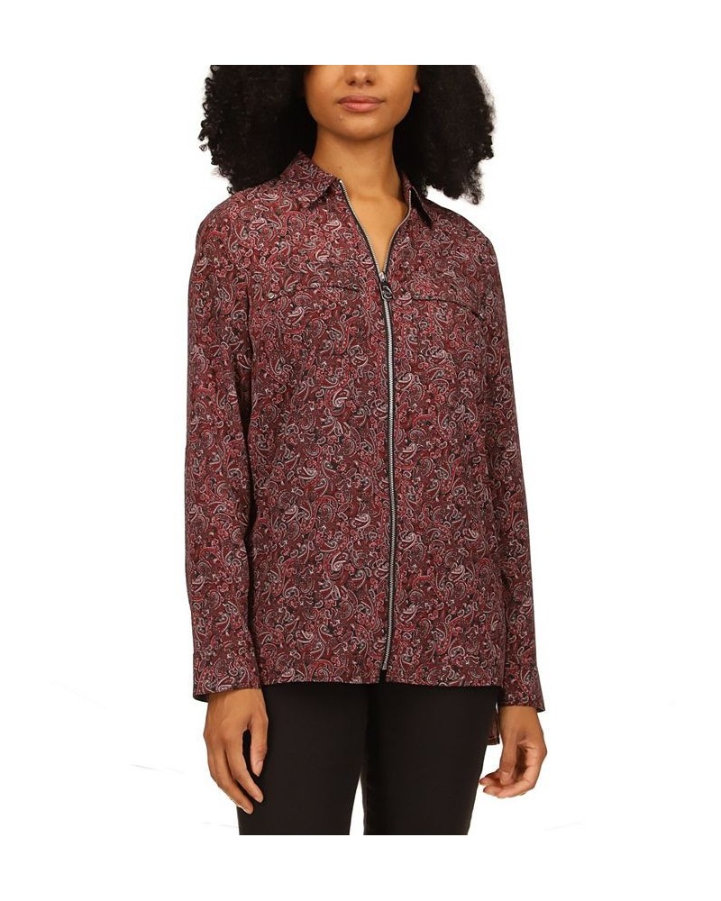 Petite Pop Paisley Zip-Front Top Royal Pink Paisley $23.07 Tops