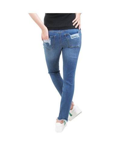 Chewed Hem Maternity Skinny Jean with Destructed Back Pocket Blue $17.23 Jeans