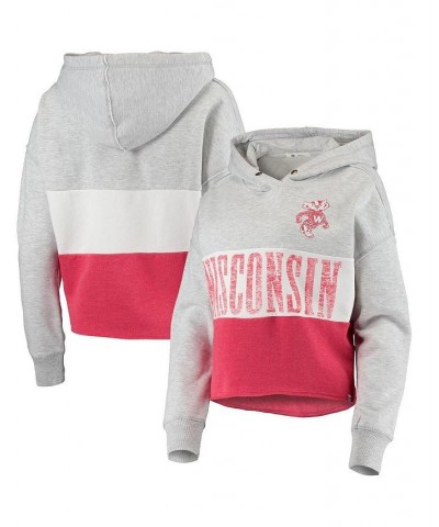 Women's '47 Wisconsin Badgers Lizzy Colorblocked Cropped Pullover Hoodie Heathered Gray, Heathered Red $43.99 Sweatshirts