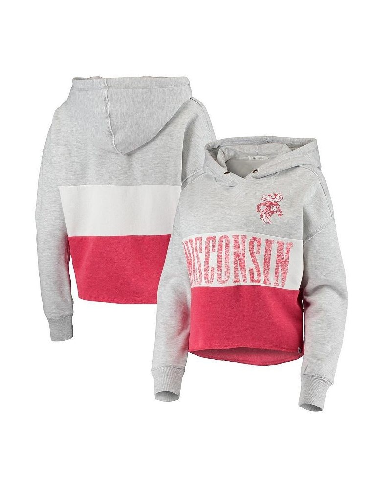 Women's '47 Wisconsin Badgers Lizzy Colorblocked Cropped Pullover Hoodie Heathered Gray, Heathered Red $43.99 Sweatshirts