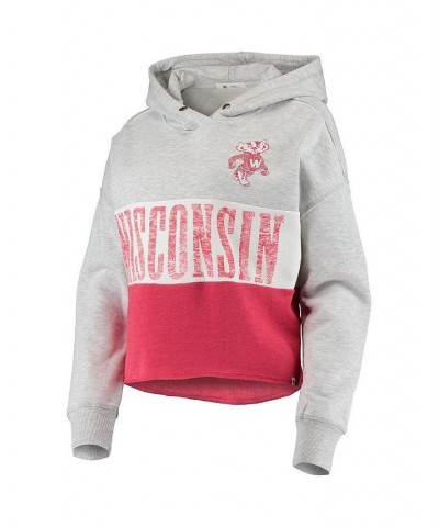 Women's '47 Wisconsin Badgers Lizzy Colorblocked Cropped Pullover Hoodie Heathered Gray, Heathered Red $43.99 Sweatshirts