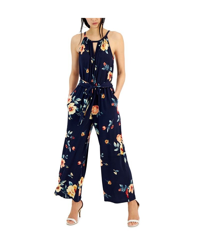 Women's Tie-Waist Halter Jumpsuit Navy Eclipse Floral $27.72 Pants