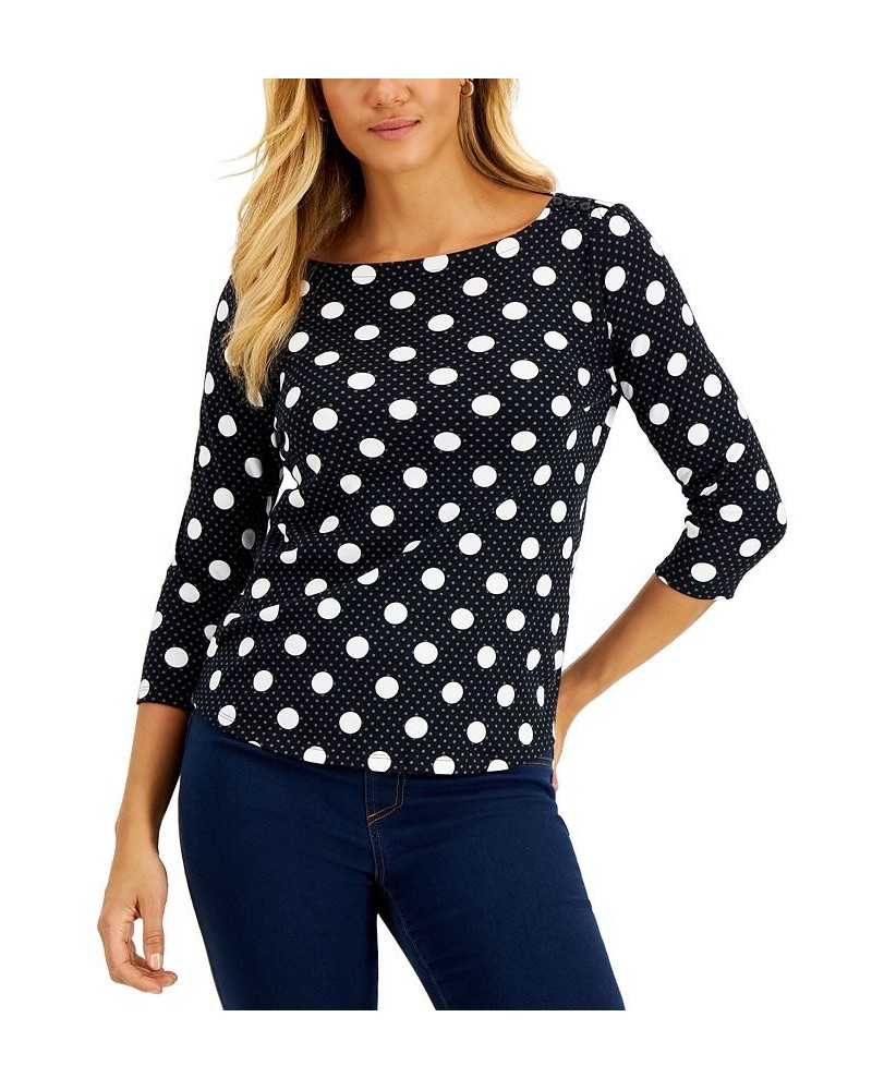 Women's Dot-Print Boat-Neck Top Black $12.50 Tops