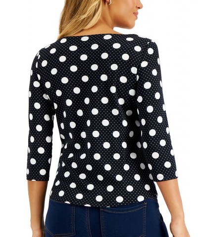 Women's Dot-Print Boat-Neck Top Black $12.50 Tops