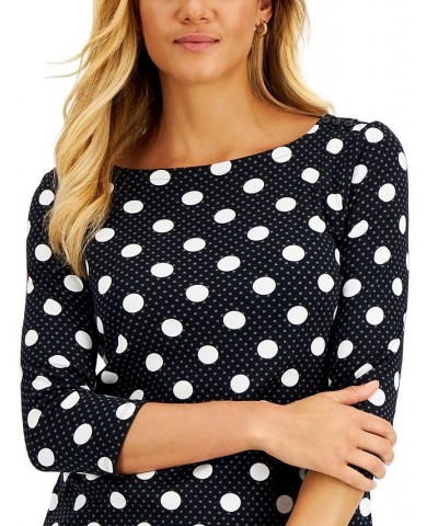 Women's Dot-Print Boat-Neck Top Black $12.50 Tops