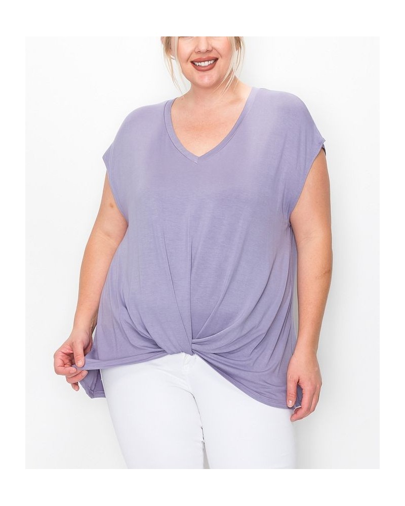 Plus Size V-neck Twist Front Top Lavender $16.56 Tops