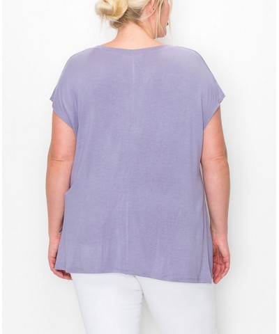 Plus Size V-neck Twist Front Top Lavender $16.56 Tops