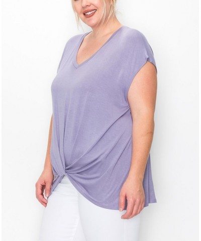 Plus Size V-neck Twist Front Top Lavender $16.56 Tops