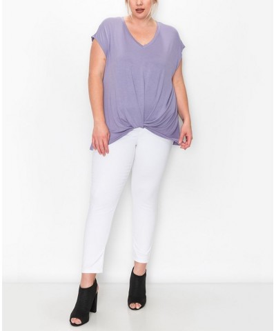 Plus Size V-neck Twist Front Top Lavender $16.56 Tops