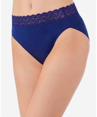 Flattering Lace Cotton Stretch Hi-Cut Brief Underwear 13395 Extended Sizes Blue $8.25 Panty