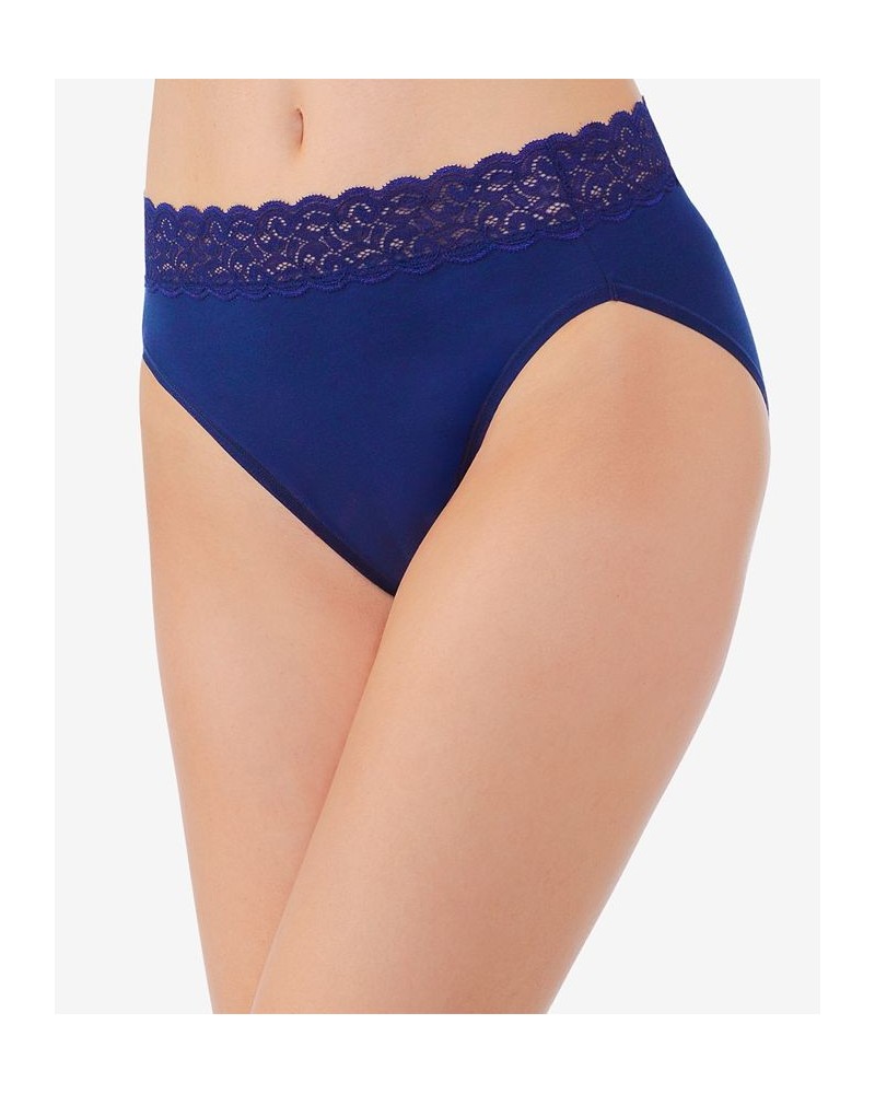 Flattering Lace Cotton Stretch Hi-Cut Brief Underwear 13395 Extended Sizes Blue $8.25 Panty