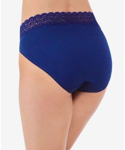 Flattering Lace Cotton Stretch Hi-Cut Brief Underwear 13395 Extended Sizes Blue $8.25 Panty