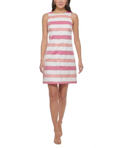 Women's Jacquard Sleeveless Shift Dress Pink Multi $72.68 Dresses