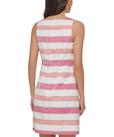 Women's Jacquard Sleeveless Shift Dress Pink Multi $72.68 Dresses