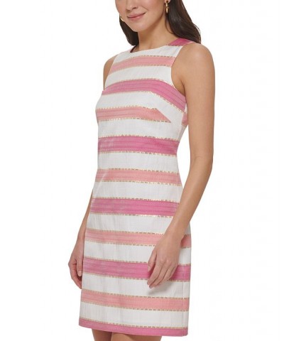 Women's Jacquard Sleeveless Shift Dress Pink Multi $72.68 Dresses