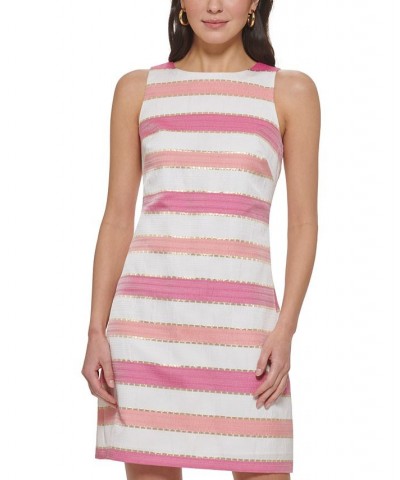 Women's Jacquard Sleeveless Shift Dress Pink Multi $72.68 Dresses