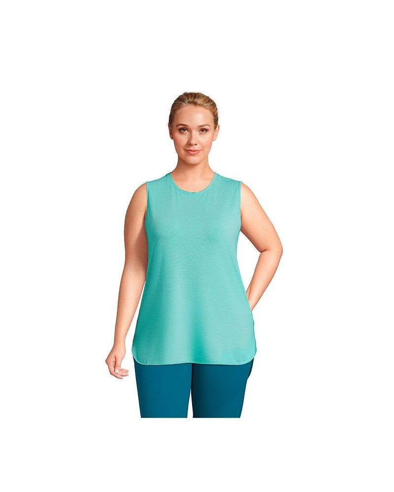 Women's Plus Size Moisture Wicking UPF Sun Crewneck Tunic Tank Top Turquoise pinstripe $21.13 Tops
