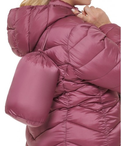 Women's Plus Size Hooded Packable Puffer Coat Pink $26.40 Coats