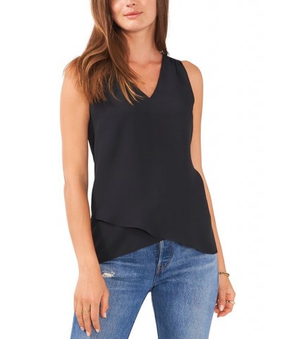 Women's V-Neck Overlap Sleeveless Top Black $20.56 Tops