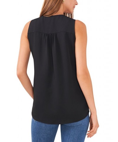 Women's V-Neck Overlap Sleeveless Top Black $20.56 Tops