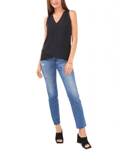 Women's V-Neck Overlap Sleeveless Top Black $20.56 Tops