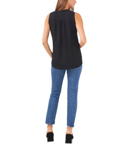 Women's V-Neck Overlap Sleeveless Top Black $20.56 Tops