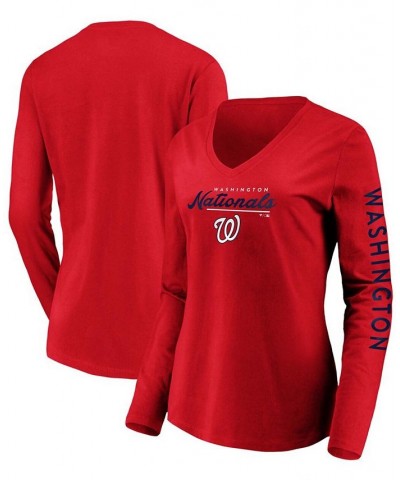 Women's Red Washington Nationals Core High Class Long Sleeve V-Neck T-shirt Red $26.54 Tops