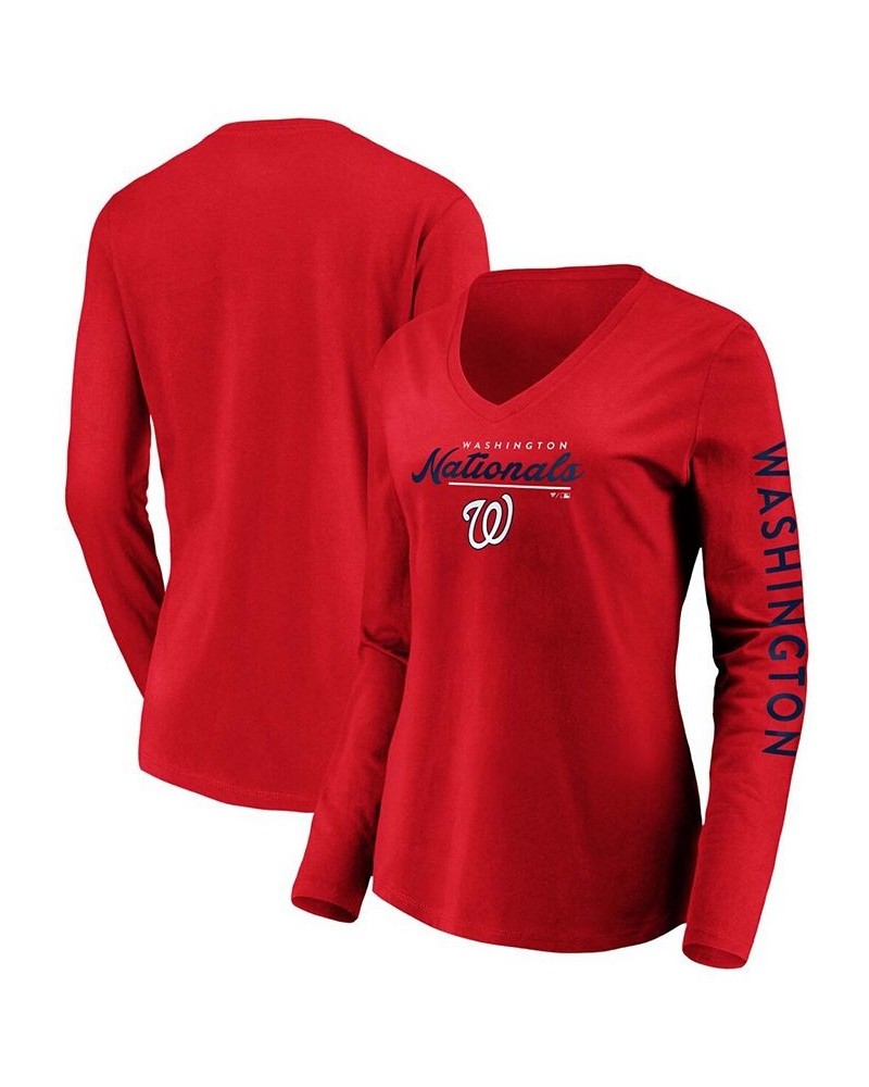 Women's Red Washington Nationals Core High Class Long Sleeve V-Neck T-shirt Red $26.54 Tops