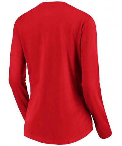 Women's Red Washington Nationals Core High Class Long Sleeve V-Neck T-shirt Red $26.54 Tops