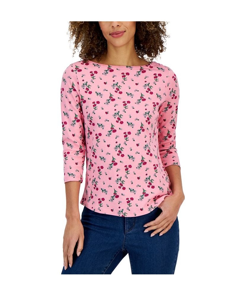 Women's Floral Boat-Neck 3/4-Sleeve Top Pink $14.99 Tops