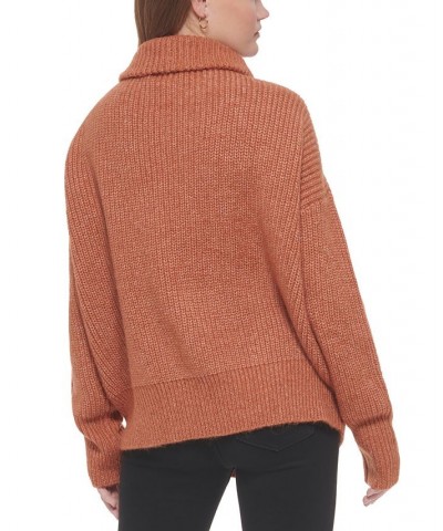 Women's Oversized Ribbed Turtleneck Sweater Brown $28.67 Sweaters