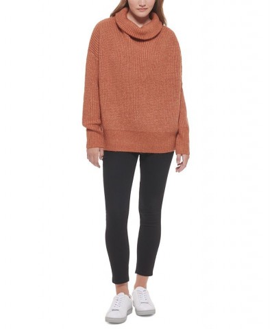 Women's Oversized Ribbed Turtleneck Sweater Brown $28.67 Sweaters