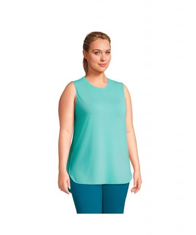 Women's Plus Size Moisture Wicking UPF Sun Crewneck Tunic Tank Top Turquoise pinstripe $21.13 Tops