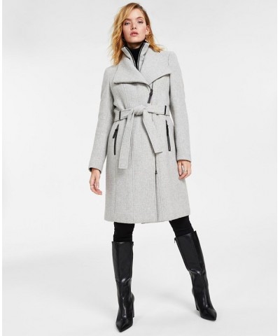 Women's Petite Belted Wrap Coat Gray $100.00 Coats