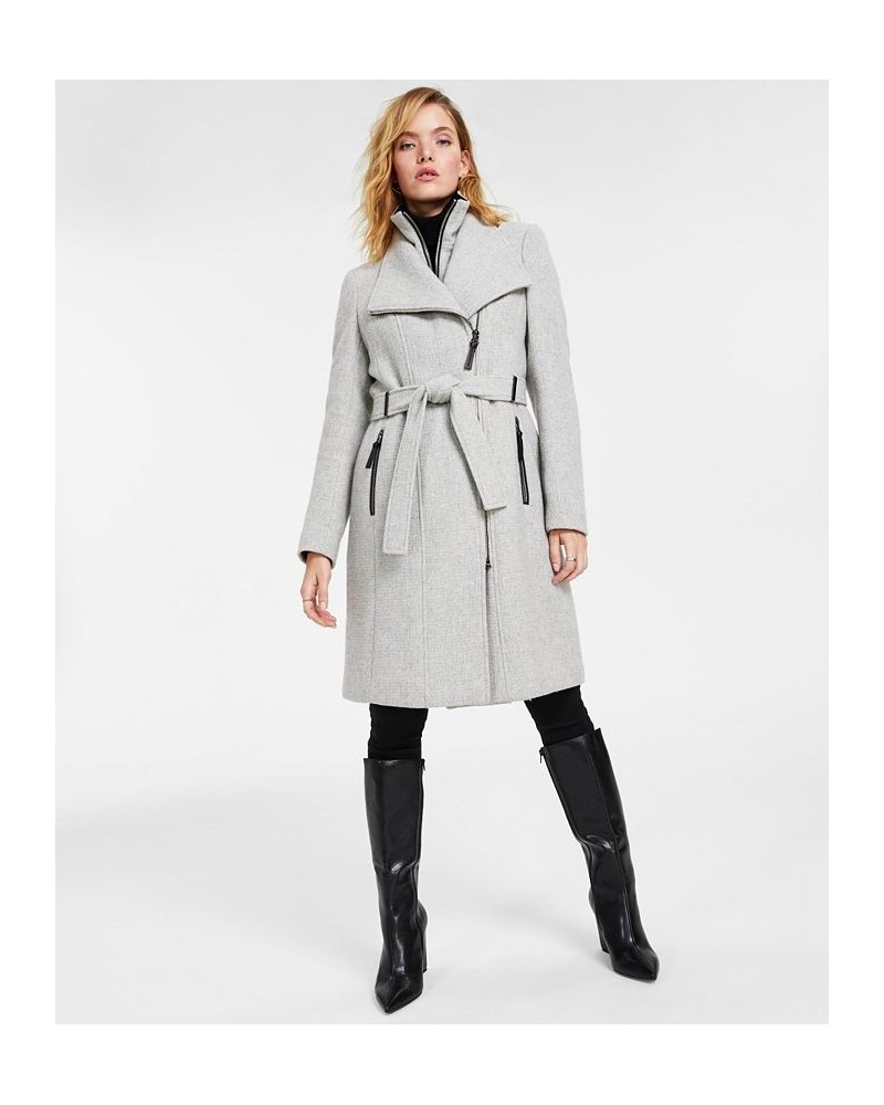 Women's Petite Belted Wrap Coat Gray $100.00 Coats