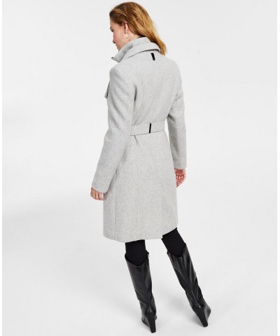 Women's Petite Belted Wrap Coat Gray $100.00 Coats