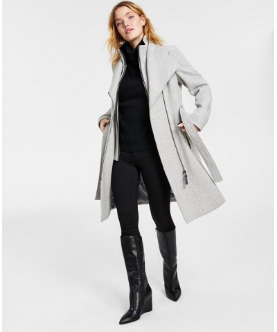 Women's Petite Belted Wrap Coat Gray $100.00 Coats