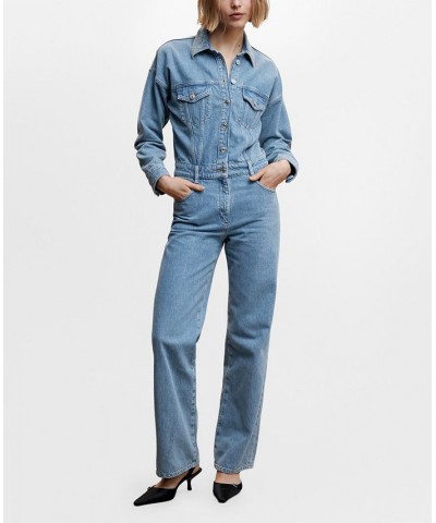 Women's Long Denim Jumpsuit Light Vintage-like Blue $48.10 Pants