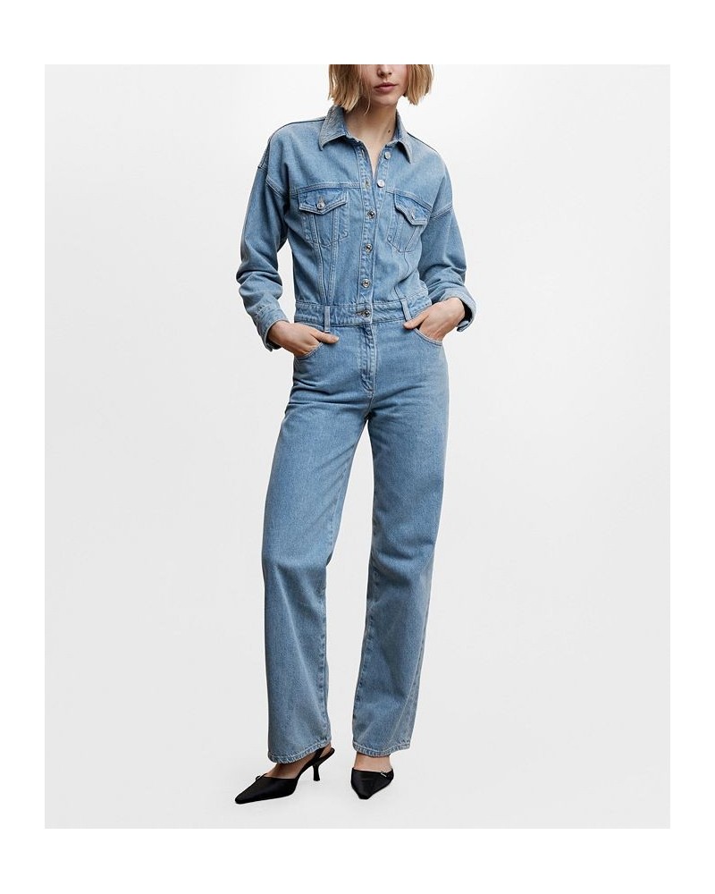 Women's Long Denim Jumpsuit Light Vintage-like Blue $48.10 Pants