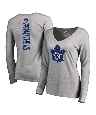 Women's Branded Auston Matthews Gray Toronto Maple Leafs Backer Name and Number V-Neck Long Sleeve T-shirt Gray $16.80 Tops