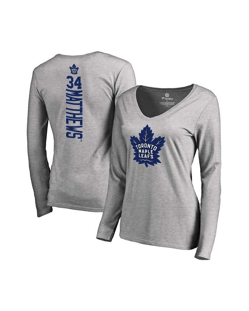 Women's Branded Auston Matthews Gray Toronto Maple Leafs Backer Name and Number V-Neck Long Sleeve T-shirt Gray $16.80 Tops