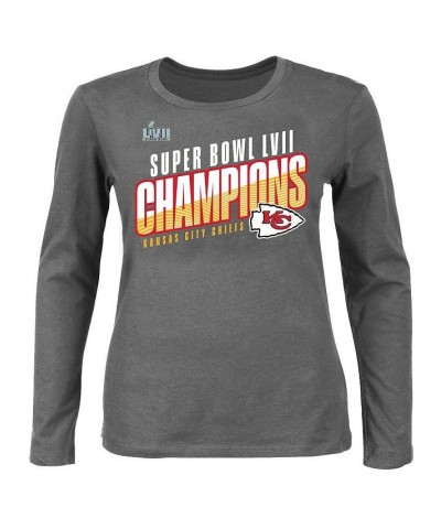 Women's Kansas City Chiefs Super Bowl LVII Champions Plus Size Victory Formation T-shirt Heather Charcoal $24.30 Tops